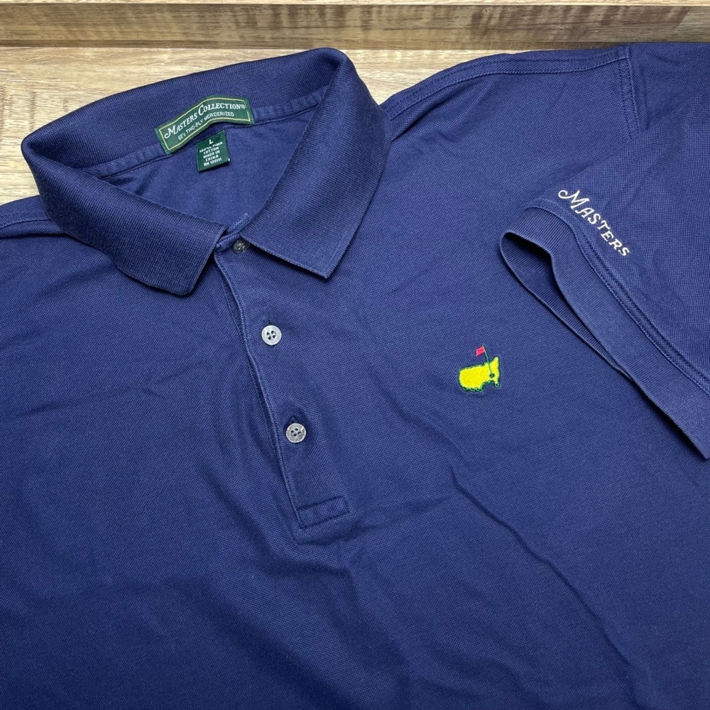 Masters Collection Navy Blue Pima Cotton Golf Polo Shirt Mens Large Logo L EUC
